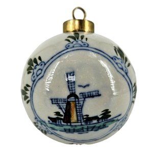 Royal Deft Blue Ware Dutch Holland Windmill Ceramic Christmas Ball Ornament 3"